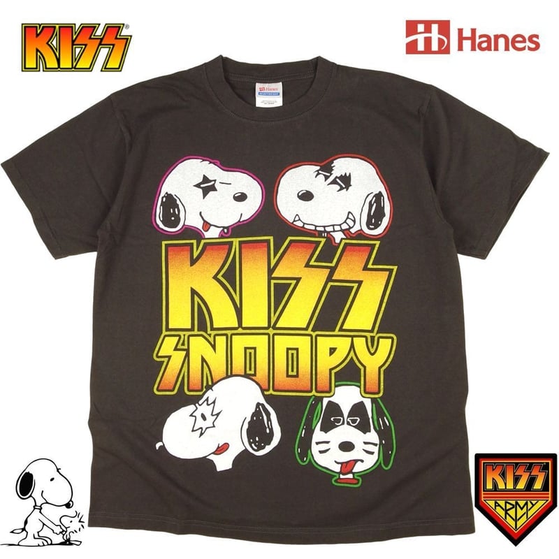 レトロ 当時物 KISS キッス半袖 tシャツ USA製 パンダ 白 バンドT KISS キッス Tシャツ Hanes製 チャコール バンドT PEANUTS ロックT 半袖