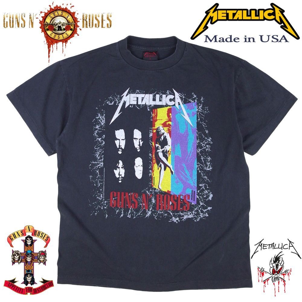 M*i様 ガンズ メタリカ Tシャツ バンドT METALLICA Tシャツ GUNS N' ROSES ガンズアンドローゼス ブラック US