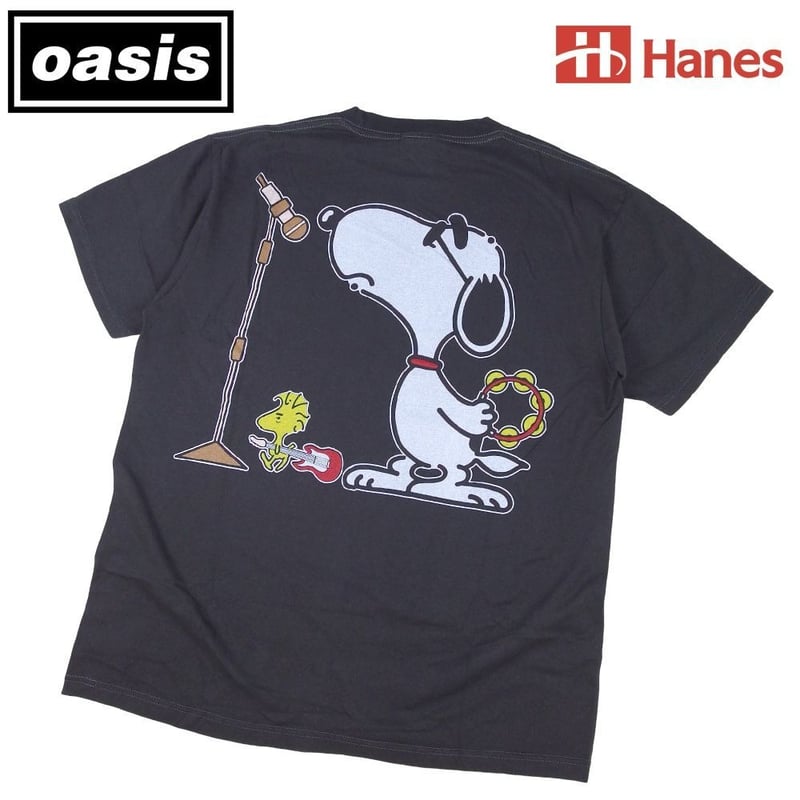 noel gallagher ピーナッツ Tシャツ OASIS オアシス Tシャツ Hanes製 チャコール Lサイズ リアムギャラガー