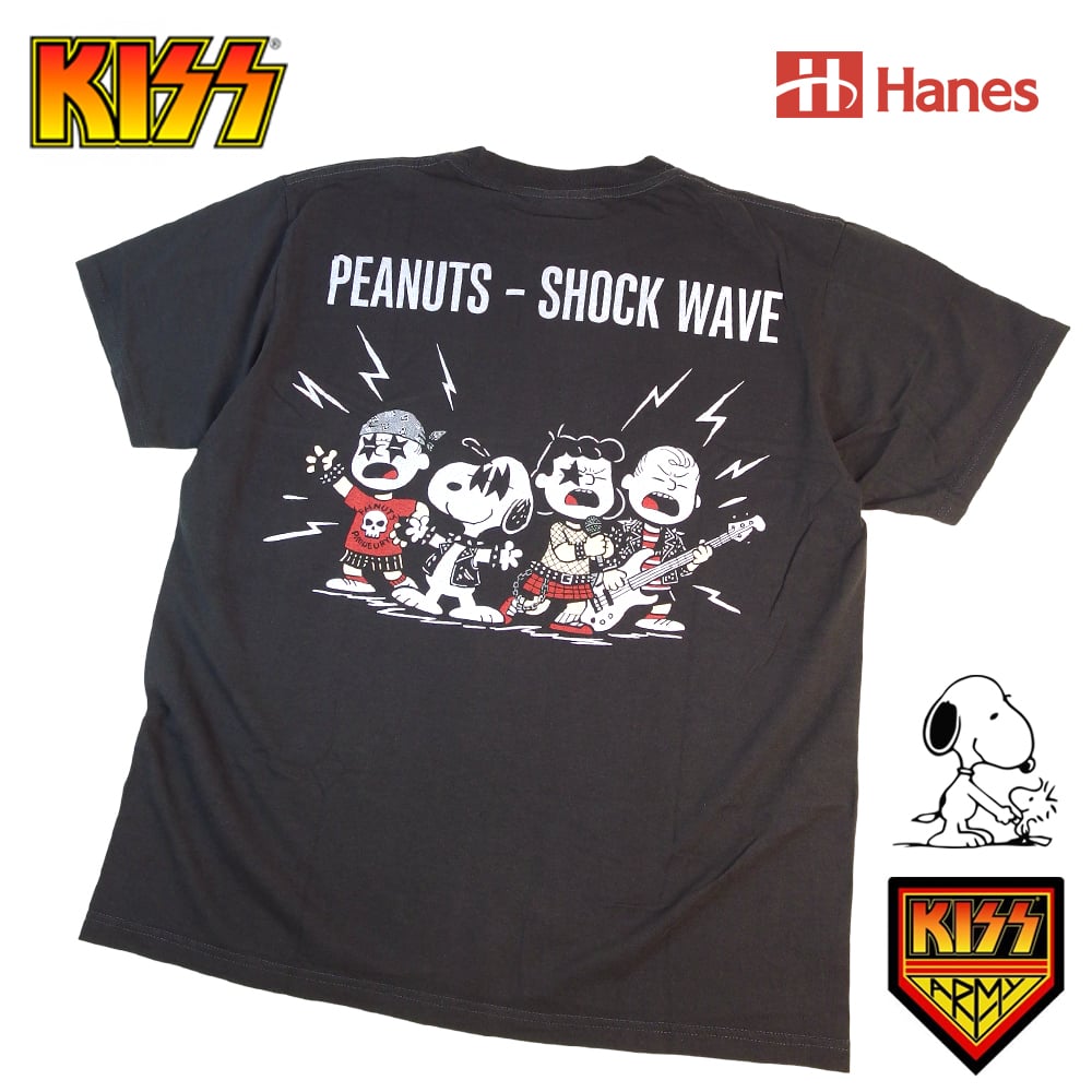 KISS 1992 USA製 オールオーバープリント バンドTシャツ Hanes KISS キッス Tシャツ Hanes製 チャコール バンドT PEANUTS ロックT 半袖