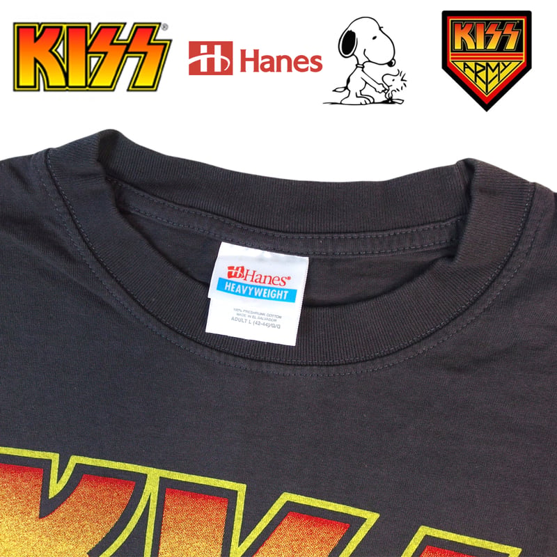 90'S 当時物 KISS キッス バンドTシャツ ヘインズ USA製 フェード KISS キッス Tシャツ Hanes製 チャコール バンドT PEANUTS ロックT 半袖