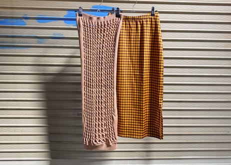 【美品】FENDI（フェンディ）Two-layered Skirt ニット×チェック柄 レイヤードタイトスカート / ライトブラウン系 / レディース・サイズ38
