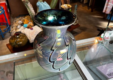 Iridescent & Patterned Glass Vase / Organic Pattern
