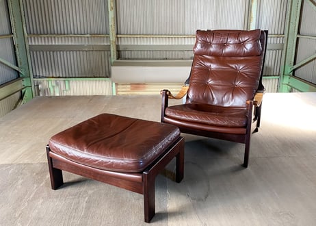 Hock（ホック）カンディハウス CONDE HOUSE シャーフ ハイバック ラウンジチェア & オットマン 本革 70's ビンテージ