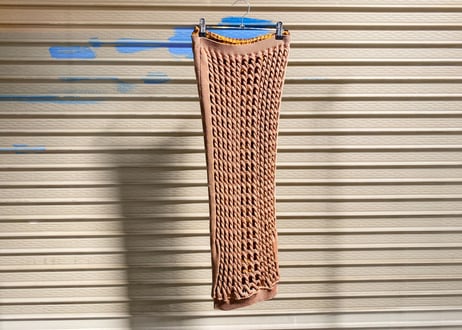 【美品】FENDI（フェンディ）Two-layered Skirt ニット×チェック柄 レイヤードタイトスカート / ライトブラウン系 / レディース・サイズ38