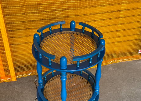 mobilia / 1960s Italian Vintage / Rattan Display Trolley / Blue