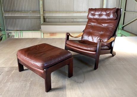 Hock（ホック）カンディハウス CONDE HOUSE シャーフ ハイバック ラウンジチェア & オットマン 本革 70's ビンテージ
