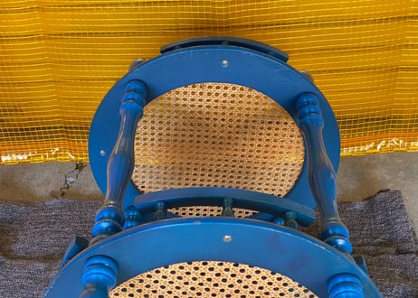 mobilia / 1960s Italian Vintage / Rattan Display Trolley / Blue