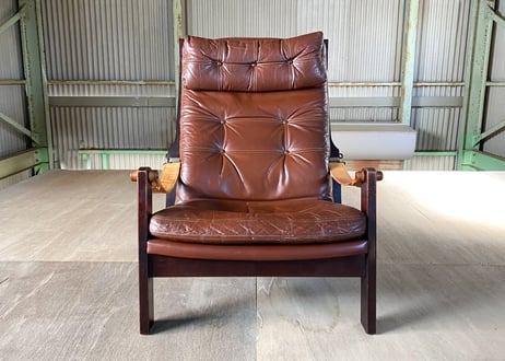 Hock（ホック）カンディハウス CONDE HOUSE シャーフ ハイバック ラウンジチェア & オットマン 本革 70's ビンテージ