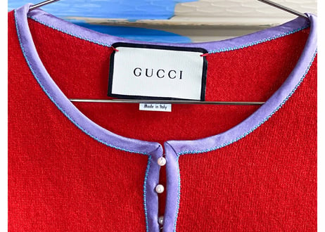 GUCCI / グッチ カシミヤ パールボタン クルーネックカーディガン - レッド（レディースM）
