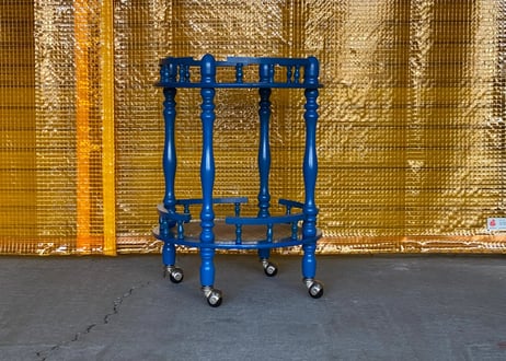 mobilia / 1960s Italian Vintage / Rattan Display Trolley / Blue