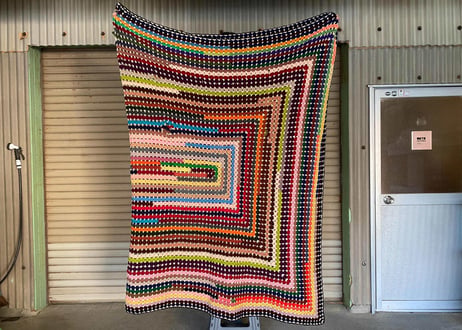 USA Vintage / Granny Square Blanket / Multi Color / Big Size