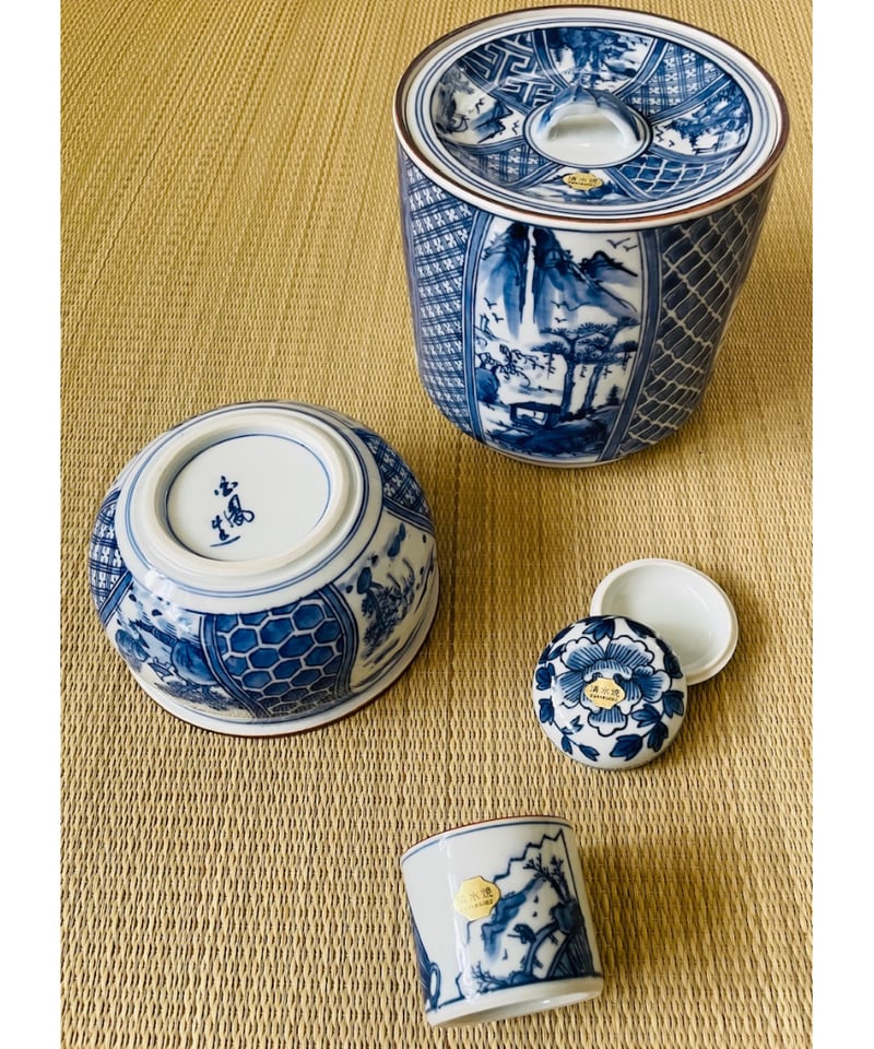 未使用保管品】短冊箱セット （未使用 清水焼在銘茶碗二種、水指建水蓋