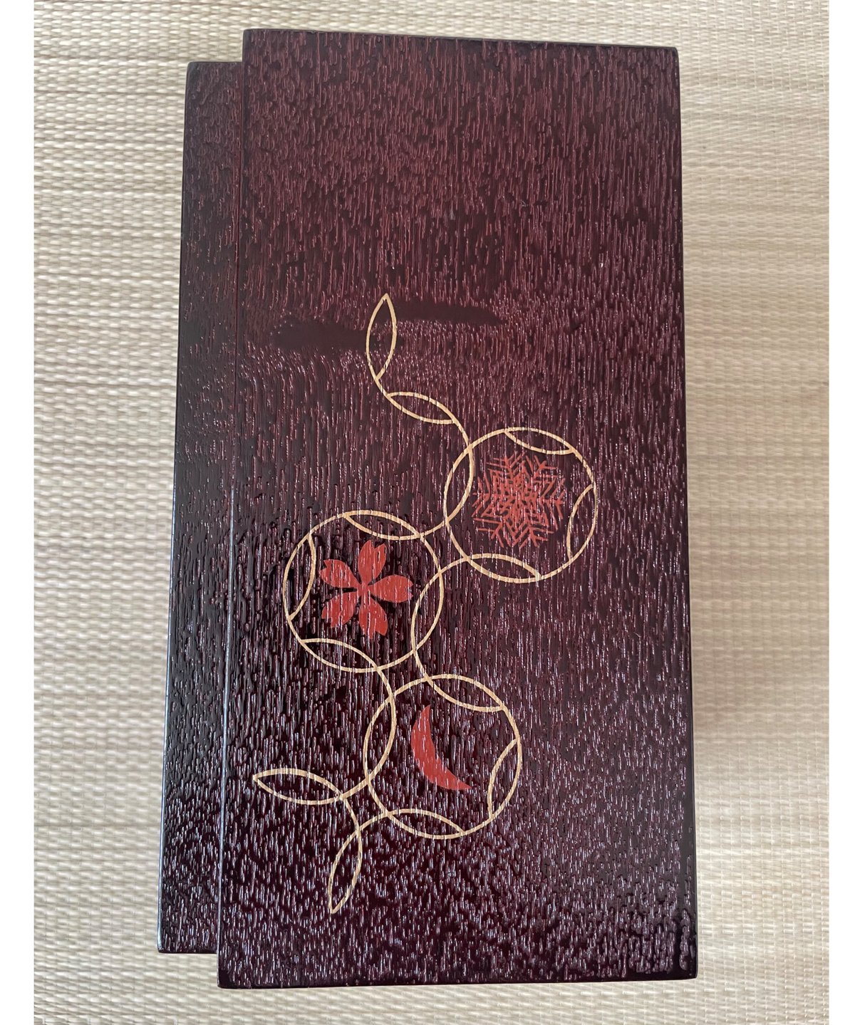 美品 木製】七宝繋ぎに雪月花 溜め塗り 桐 利休茶箱 茶箱用茶杓付き