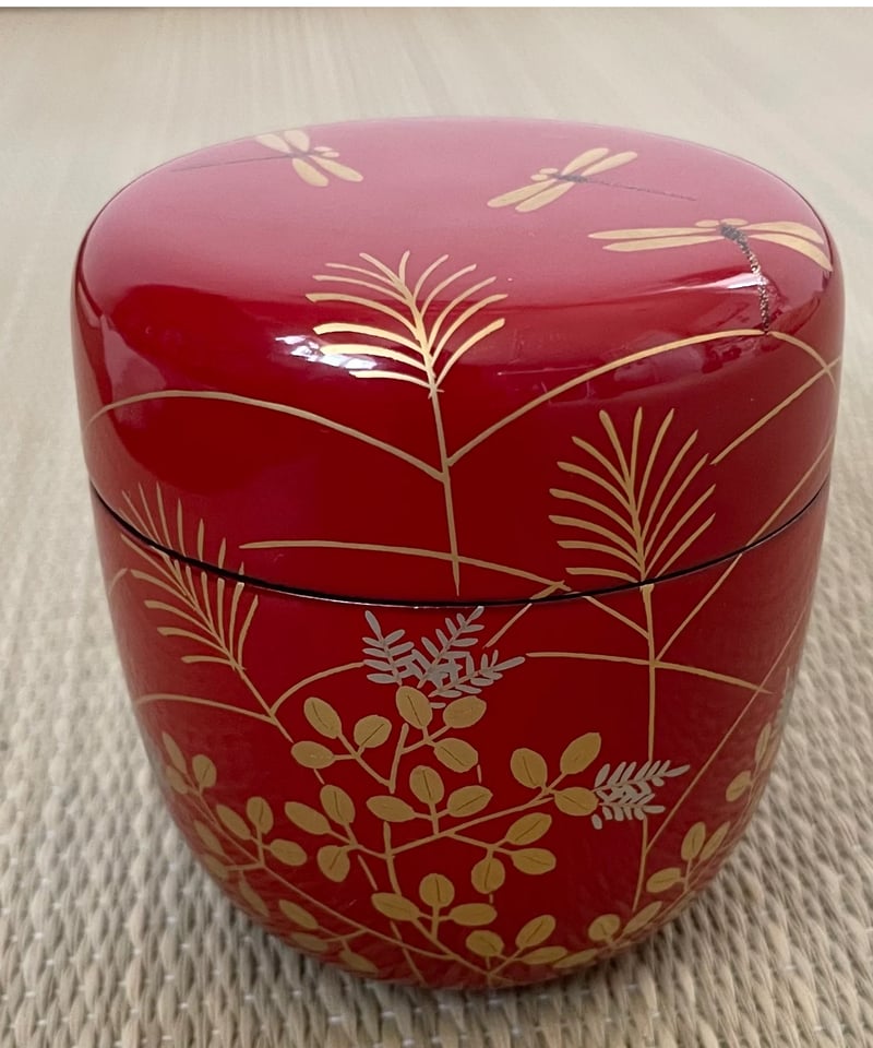 木製 漆塗り】トンボ秋草（芒とハギ）絵図 蒔絵 中棗赤 | ginyoudo