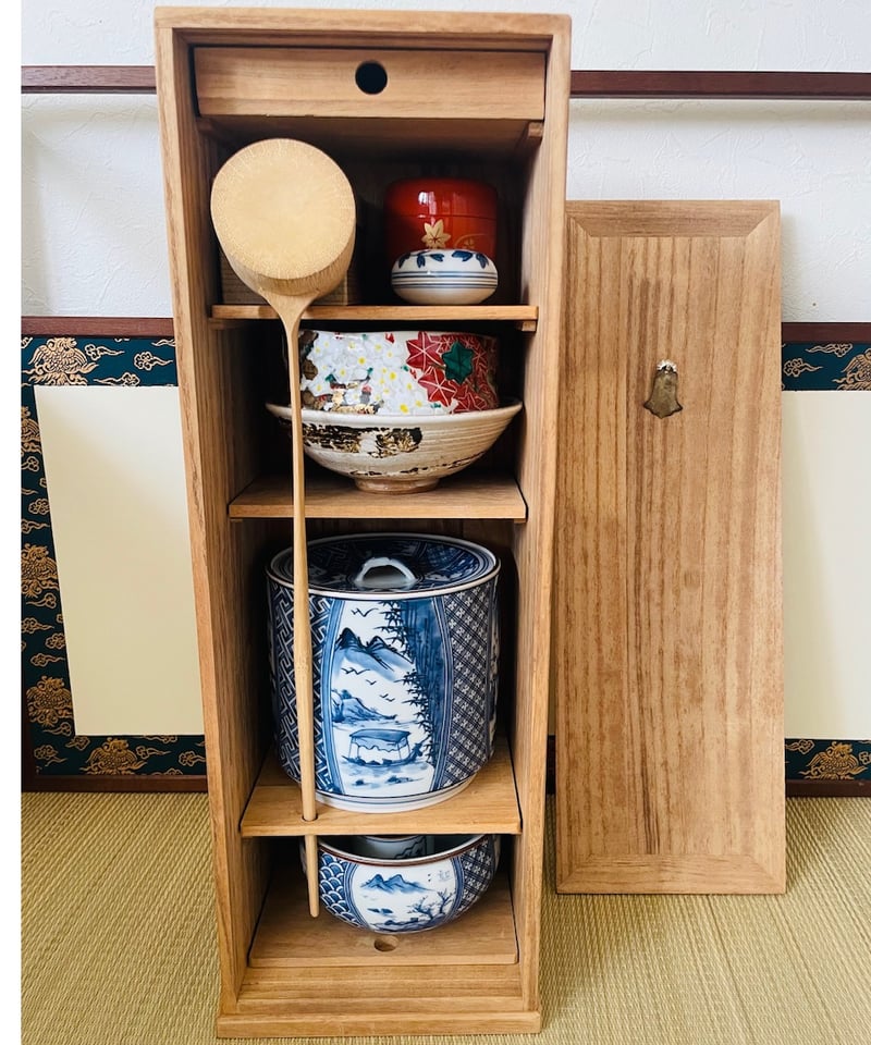 未使用保管品】短冊箱セット （未使用 清水焼在銘茶碗二種、水指建水蓋