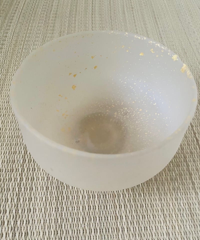 桐共箱 ウコン布付】日展作家 上野良樹造 硝子茶碗 磨りガラス 金砂子