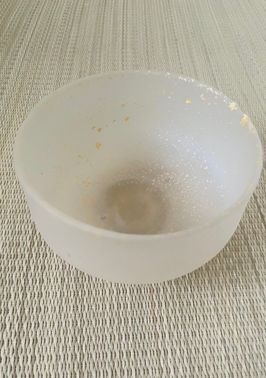 桐共箱 ウコン布付】日展作家 上野良樹造 硝子茶碗 磨りガラス 金砂子