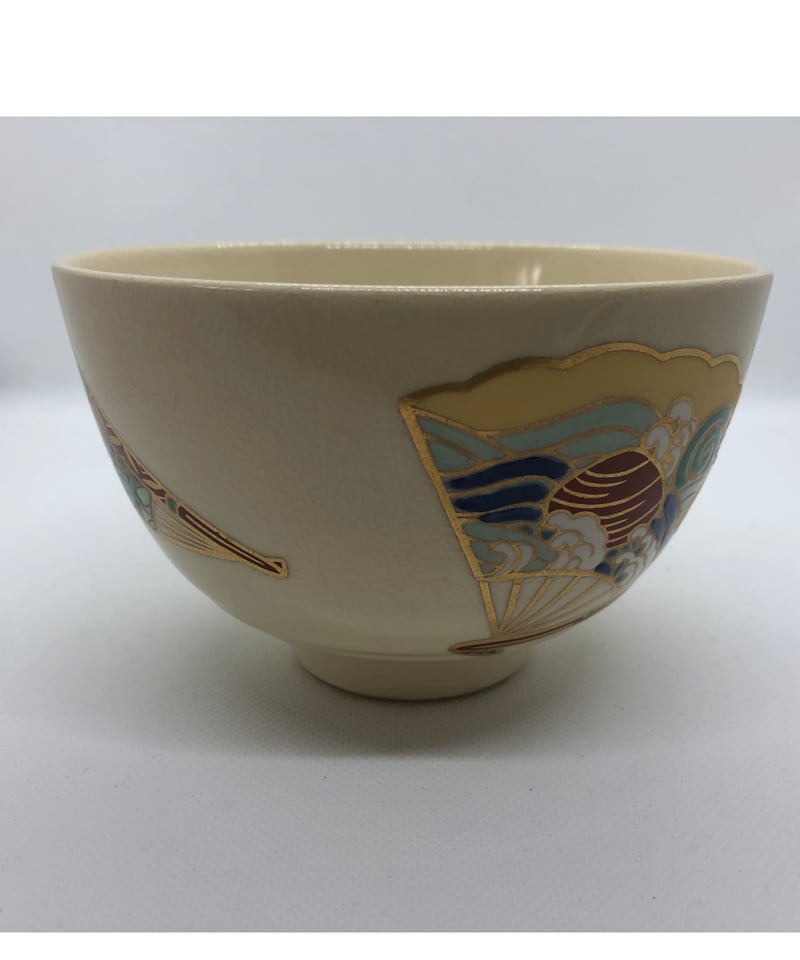 加藤委作品　抹茶茶碗 美品】加藤藤山造 在銘 陶印有 扇面貝 立波 桜紅葉 抹茶碗