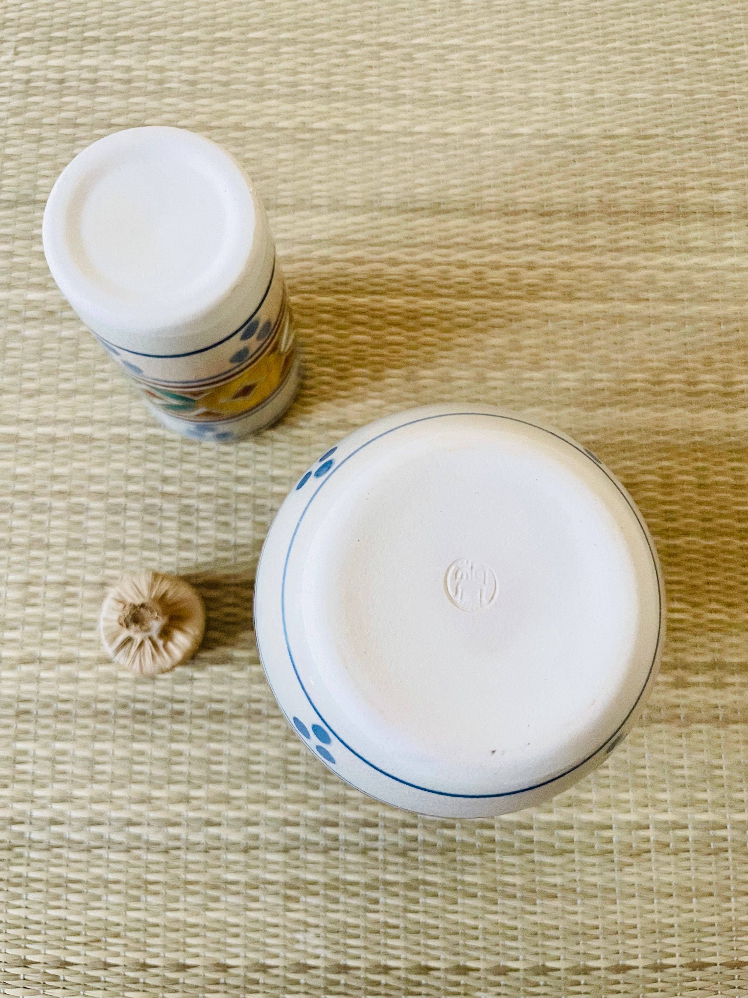 紙元箱付 美品】桐鳳造 安南手七宝 茶箱用陶器三揃え 茶碗/振出/茶巾筒