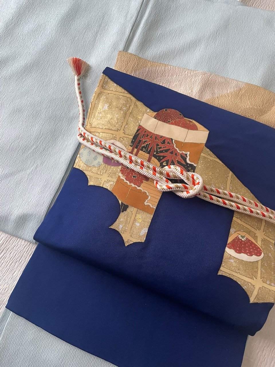 塩瀬】貝桶 名古屋帯 青地 | ginyoudo