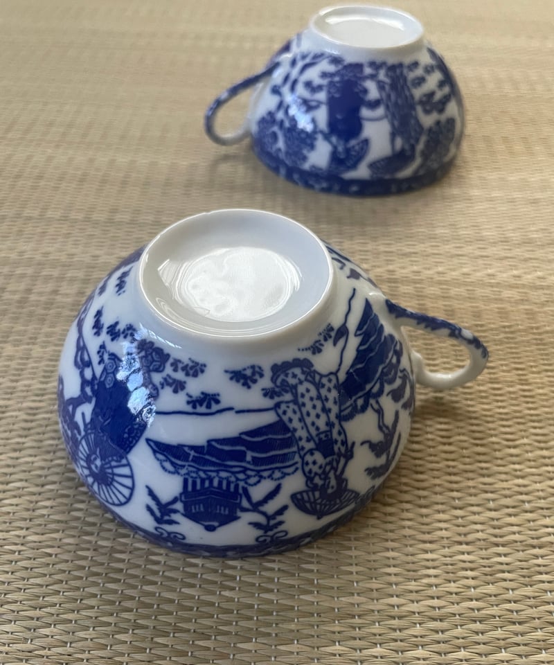 美品 同柄2客セット】日本特製 透かし芸者文様 エッグシェル 卵殻手