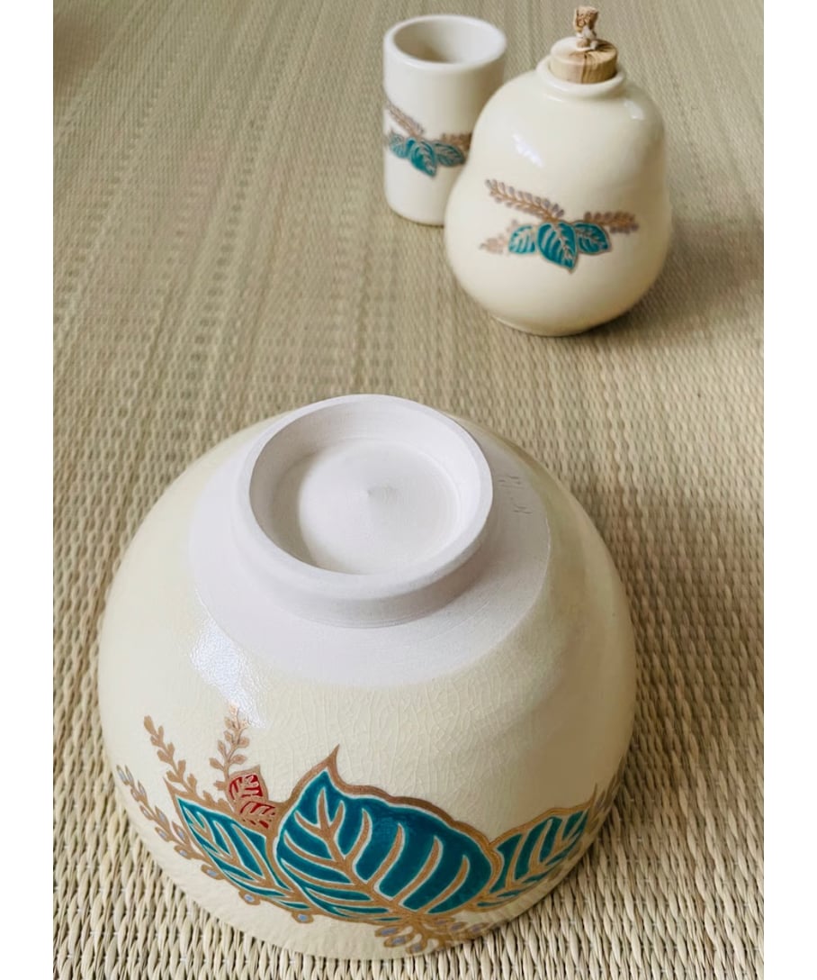 美品 紙箱付】在銘 加藤源平造 桐文様 茶箱用陶器三点セット 陶器三ツ