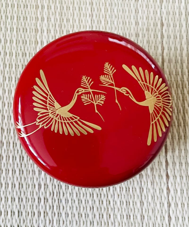 美品 桐箱付】峯清造 松喰鶴 大平棗 平棗 朱赤 | ginyoudo