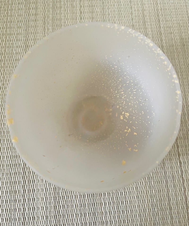 桐共箱 ウコン布付】日展作家 上野良樹造 硝子茶碗 磨りガラス 金砂子