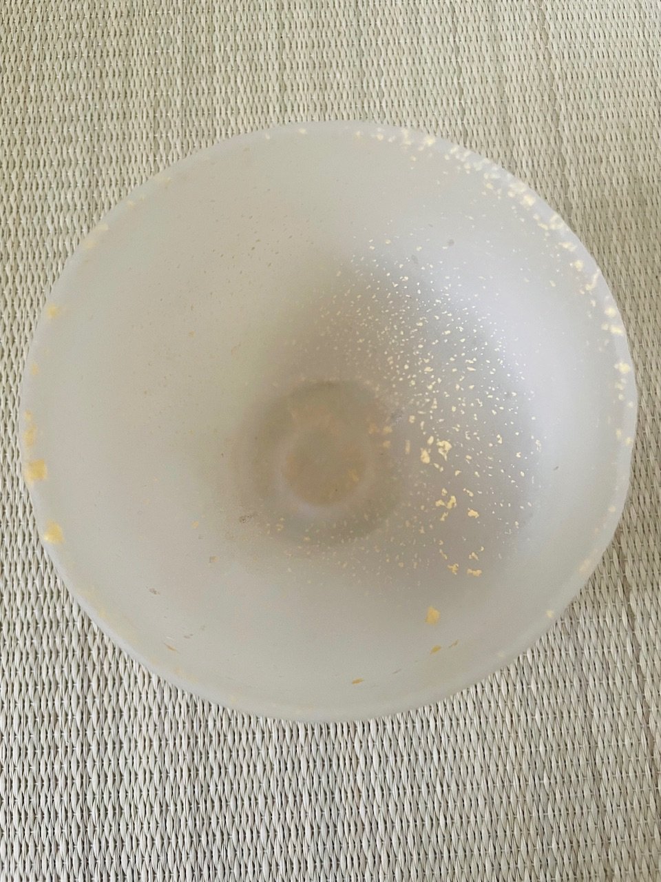 桐共箱 ウコン布付】日展作家 上野良樹造 硝子茶碗 磨りガラス 金砂子