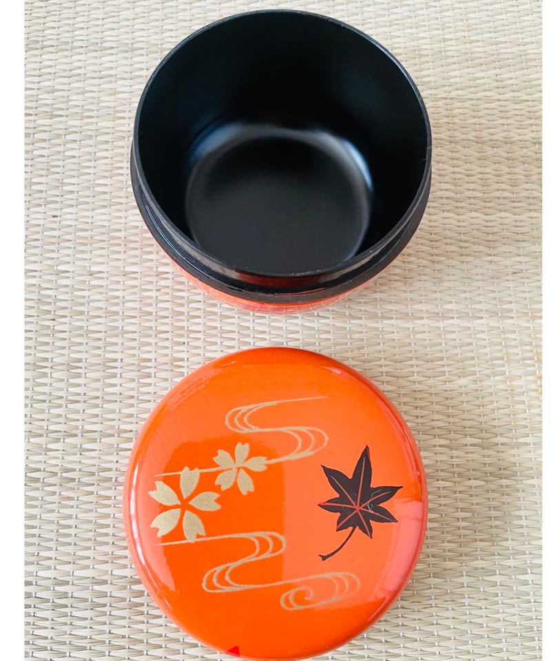 茶箱用三点セット 】桜 紅葉 流水 朱赤 茶筅筒、平棗、香合セット