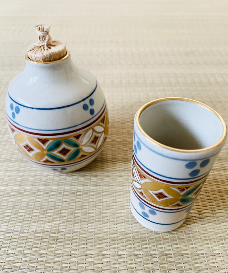 紙元箱付 美品】桐鳳造 安南手七宝 茶箱用陶器三揃え 茶碗/振出/茶巾筒