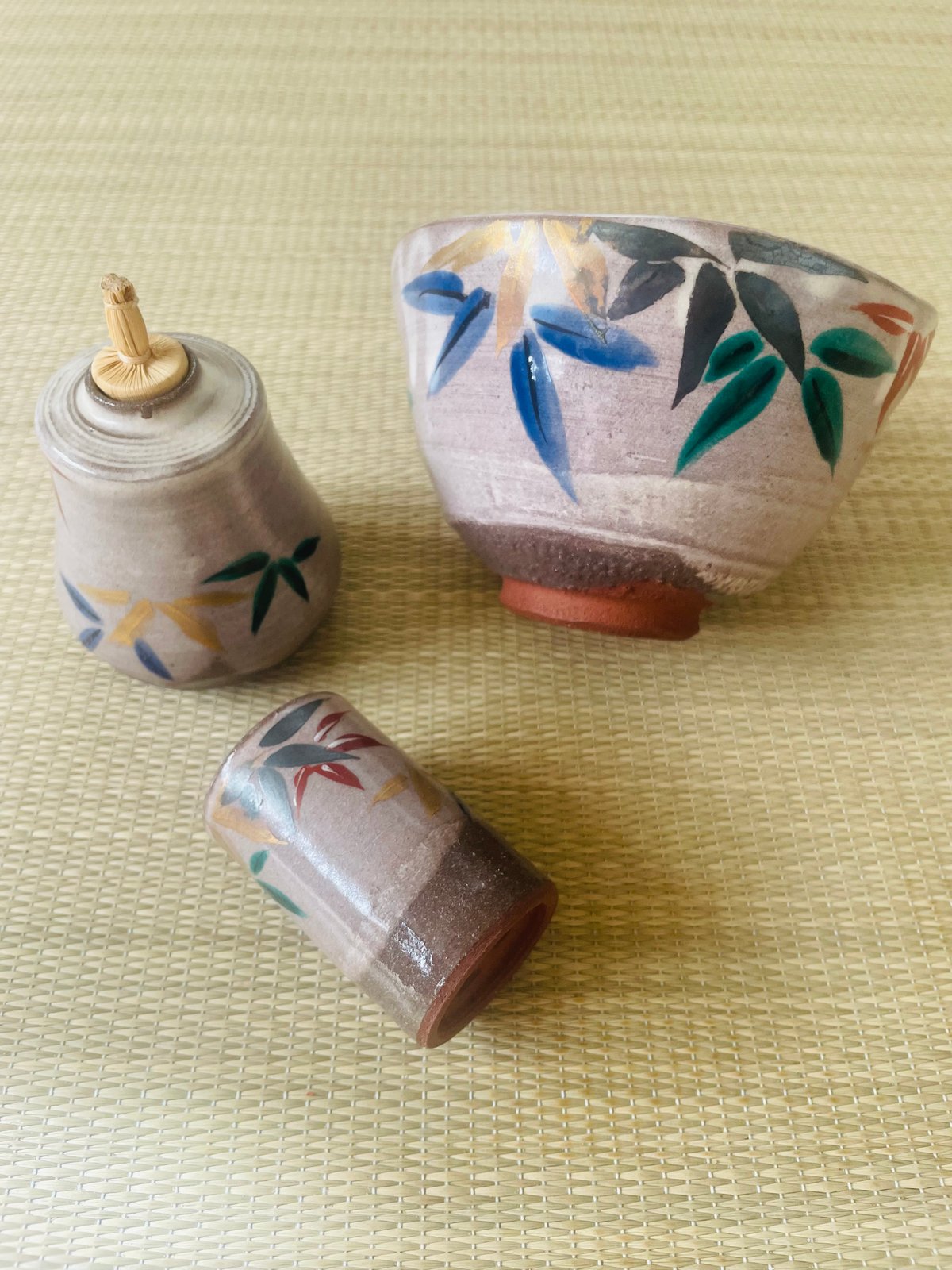 美品 在銘】作家物 茶箱用 仁清写し 茶碗 振出 茶巾筒三点セット