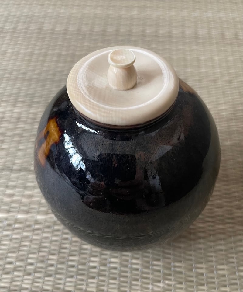 極美品 桐共箱付】山口茂造 仕覆付き 瀬戸 文琳茶入 雨龍間道 仕覆付き