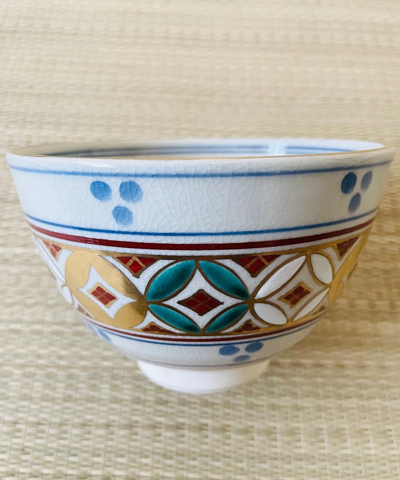 紙元箱付 美品】桐鳳造 安南手七宝 茶箱用陶器三揃え 茶碗/振出/茶巾筒