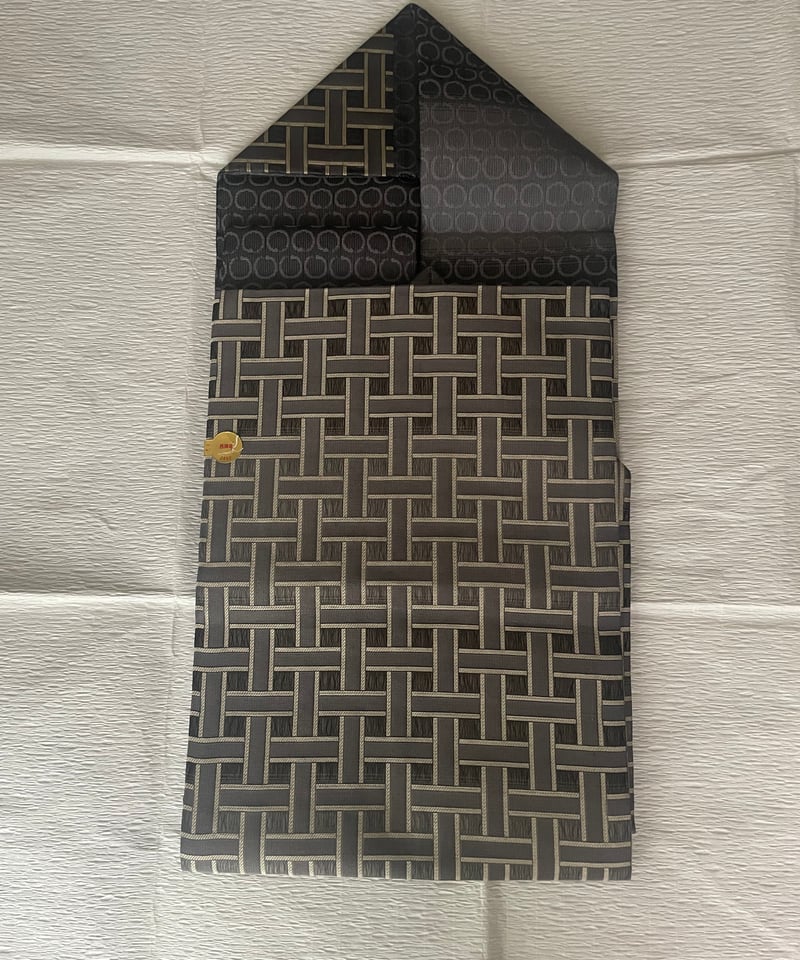 名古屋帯 ダークブルー 格子模様 美品 未使用保管品】西陣織タグ付き 格子柄 網掛け 名古屋帯