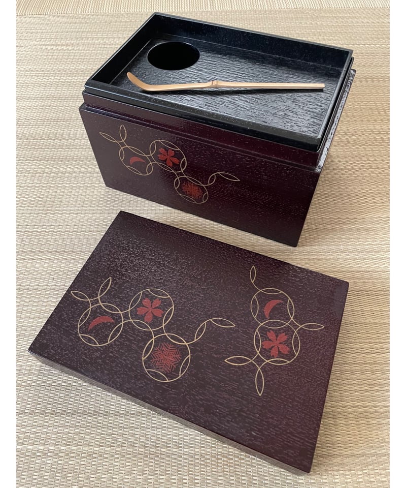 溜塗雪月花蒔絵　利休茶箱 再入荷 美品】木製 利休茶箱 雪月花七宝蒔絵 溜塗 | ginyoudo