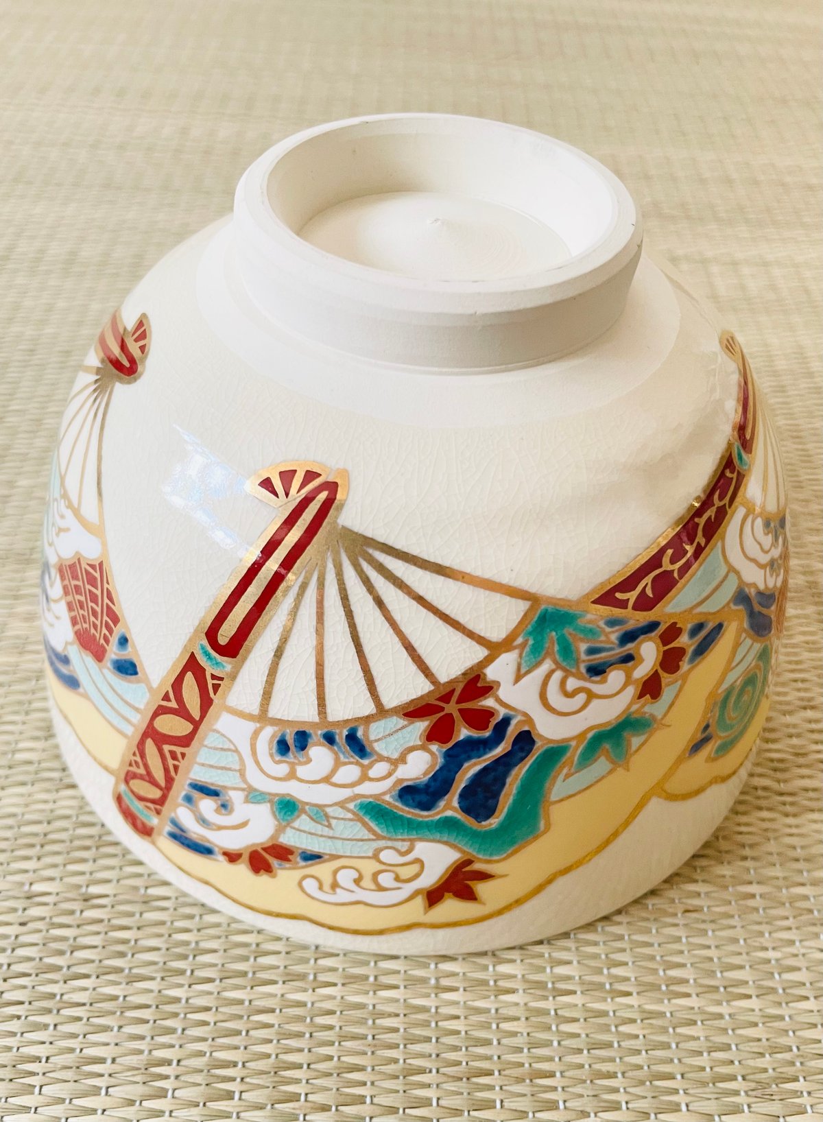 美品】加藤藤山造 在銘 陶印有 扇面貝 立波 桜紅葉 抹茶碗