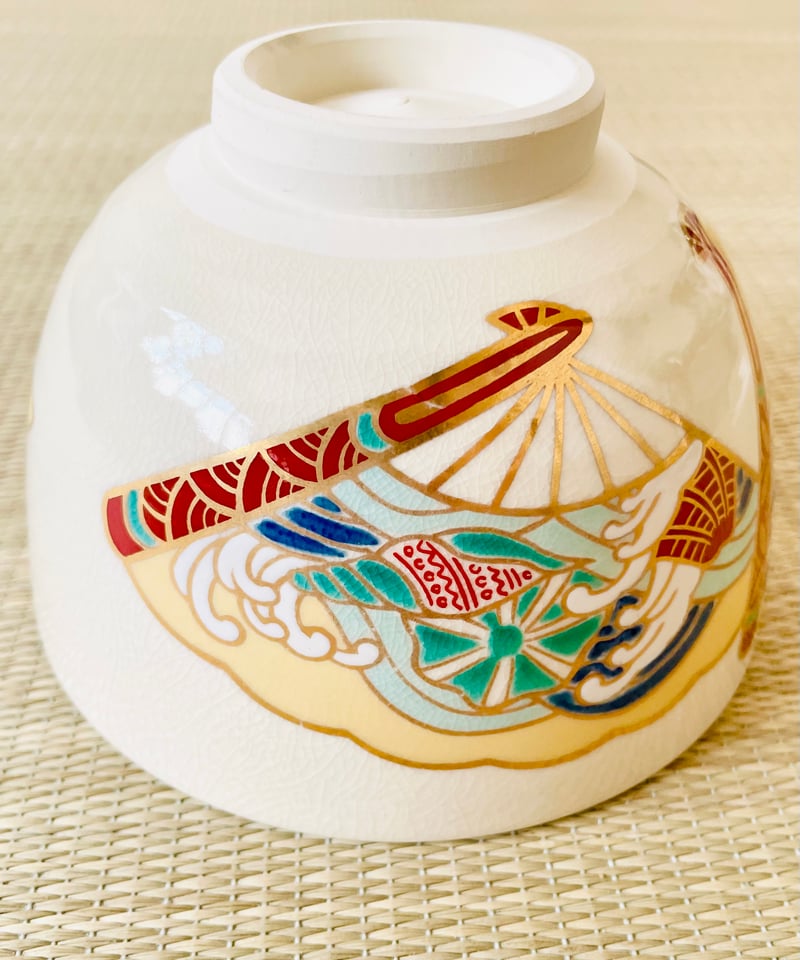 美品】加藤藤山造 在銘 陶印有 扇面貝 立波 桜紅葉 抹茶碗