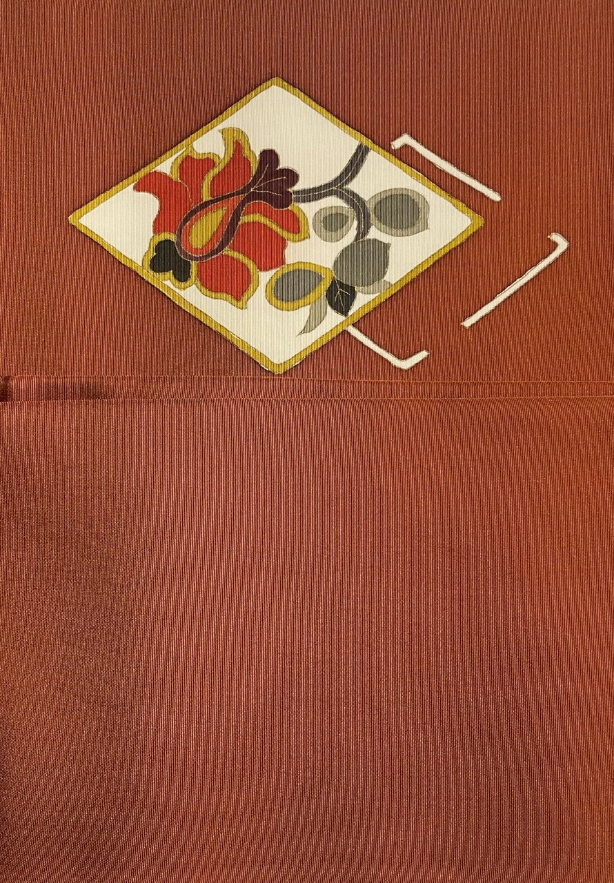 美品 未使用保管品】塩瀬 正絹 名古屋帯 菱に唐花 葡萄茶色系 | ginyoudo