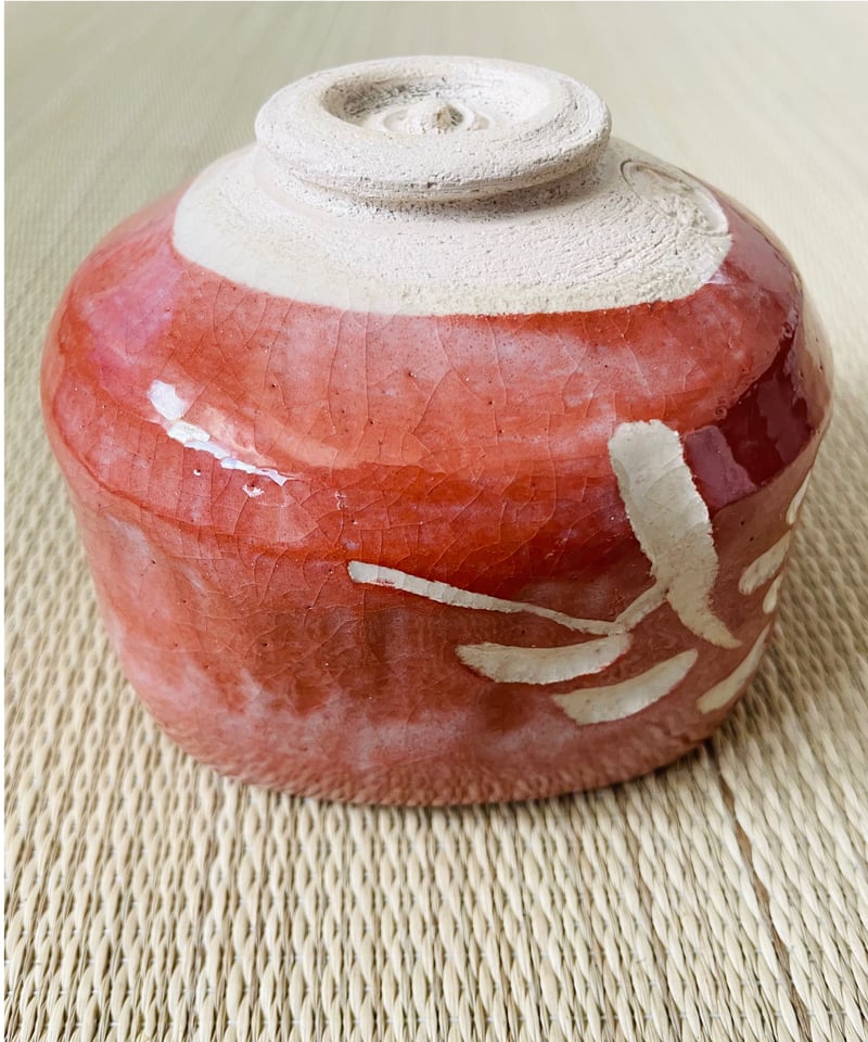 茶道具 赤楽茶碗 楽入印 木箱付(メ1484) 茶道具 楽茶碗（らくちゃわん） 茶碗 赤楽 角印 松楽窯 小堀良實師書付