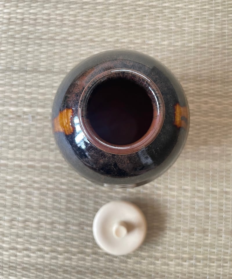 極美品 桐共箱付】山口茂造 仕覆付き 瀬戸 文琳茶入 雨龍間道 仕覆付き