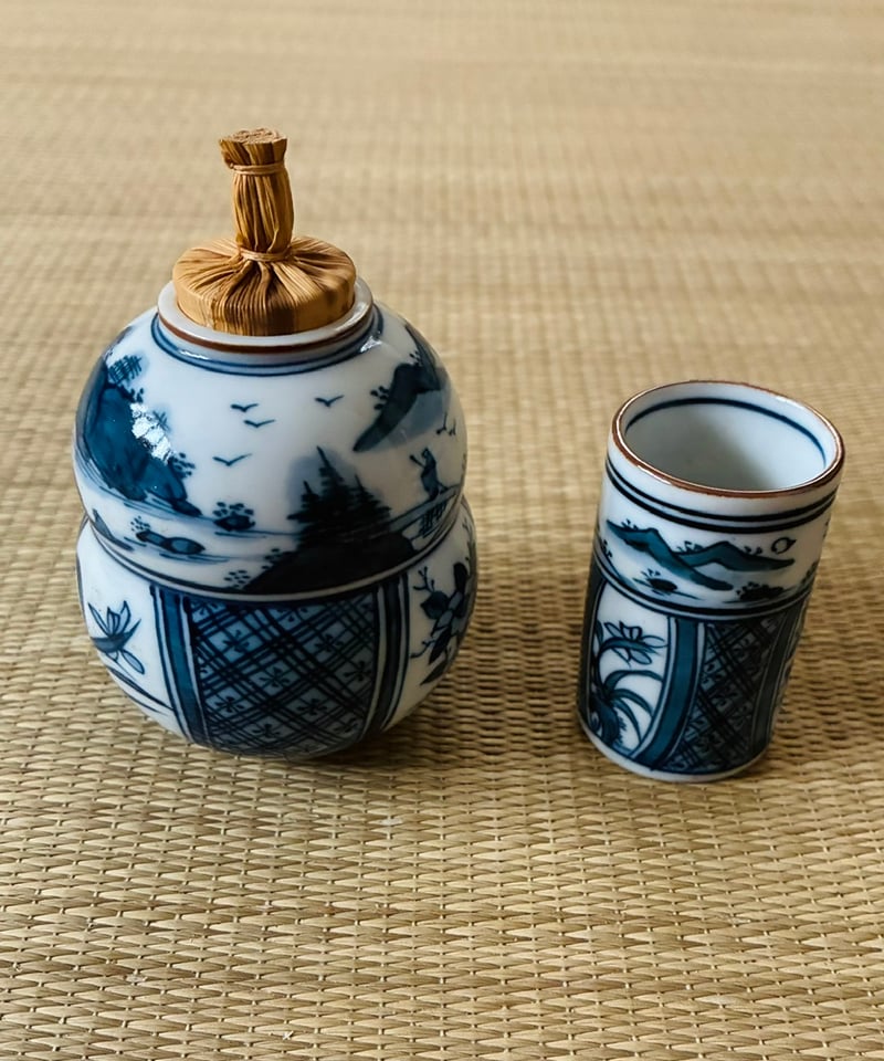 美品】平安春峰造 染付 茶箱用 振出茶巾筒セット 祥瑞 山水/花 | ginyoudo