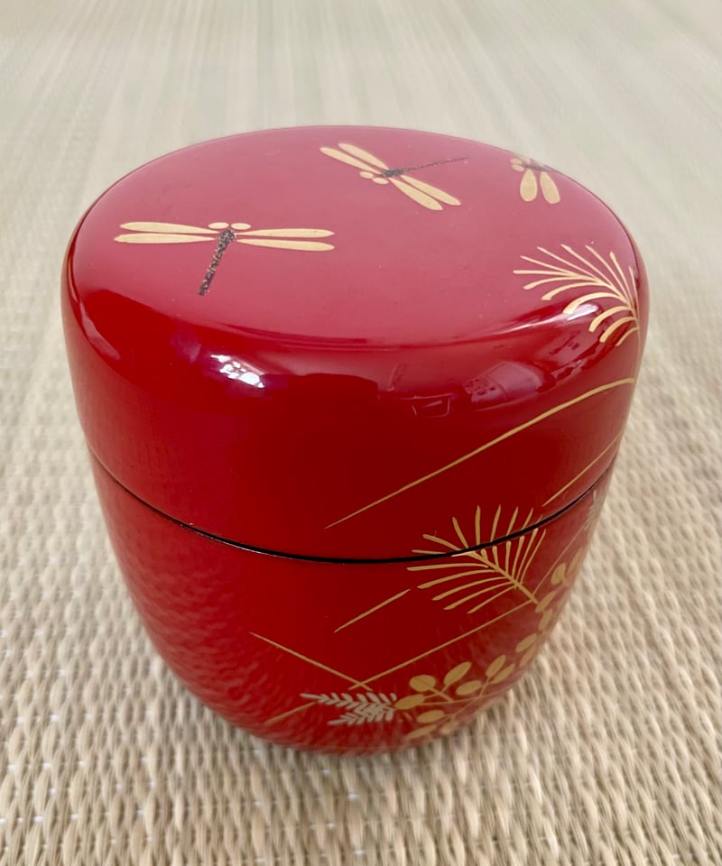 木製 漆塗り】トンボ秋草（芒とハギ）絵図 蒔絵 中棗赤 | ginyoudo