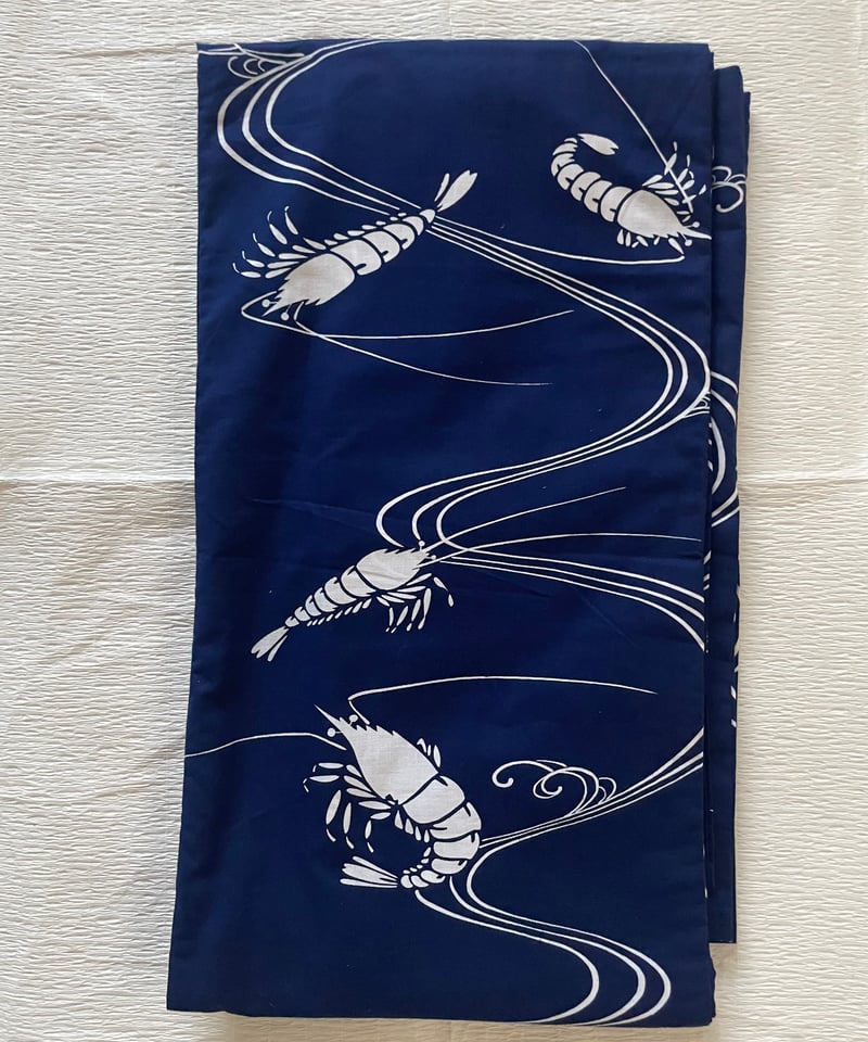美品 希少柄】本染 海老流水文様 綿コーマ 浴衣 紺 | ginyoudo