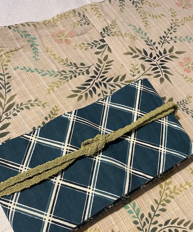 未使用保管品】注染 木綿 半幅帯 格子柄 群青色 | ginyoudo