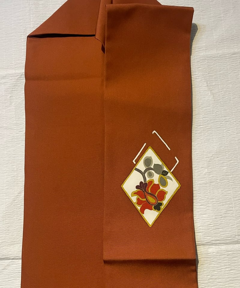美品 未使用保管品】塩瀬 正絹 名古屋帯 菱に唐花 葡萄茶色系 | ginyoudo