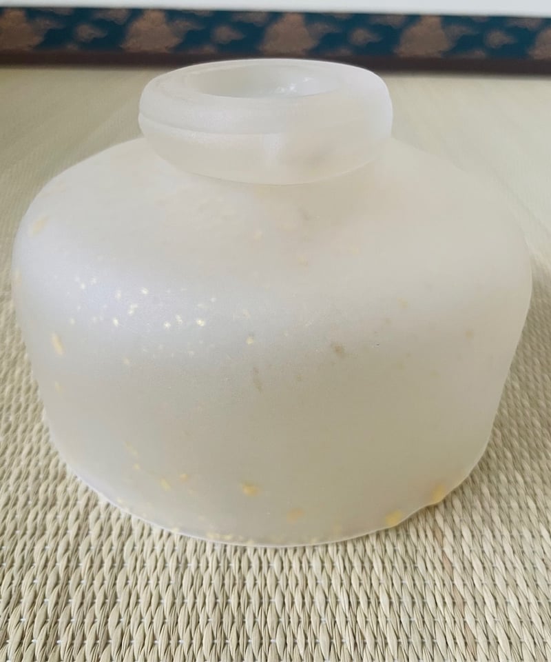 桐共箱 ウコン布付】日展作家 上野良樹造 硝子茶碗 磨りガラス 金砂子
