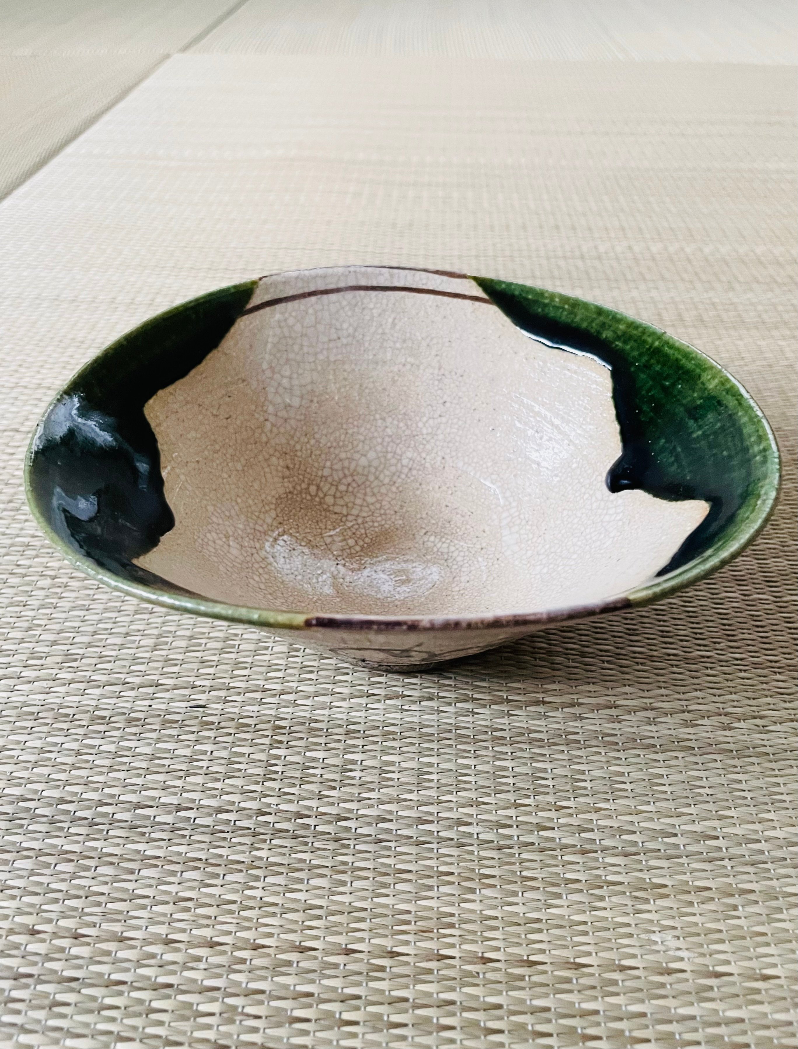 美品 在銘】松本鐵山造 松本鉄山 織部焼 平茶碗 | ginyoudo