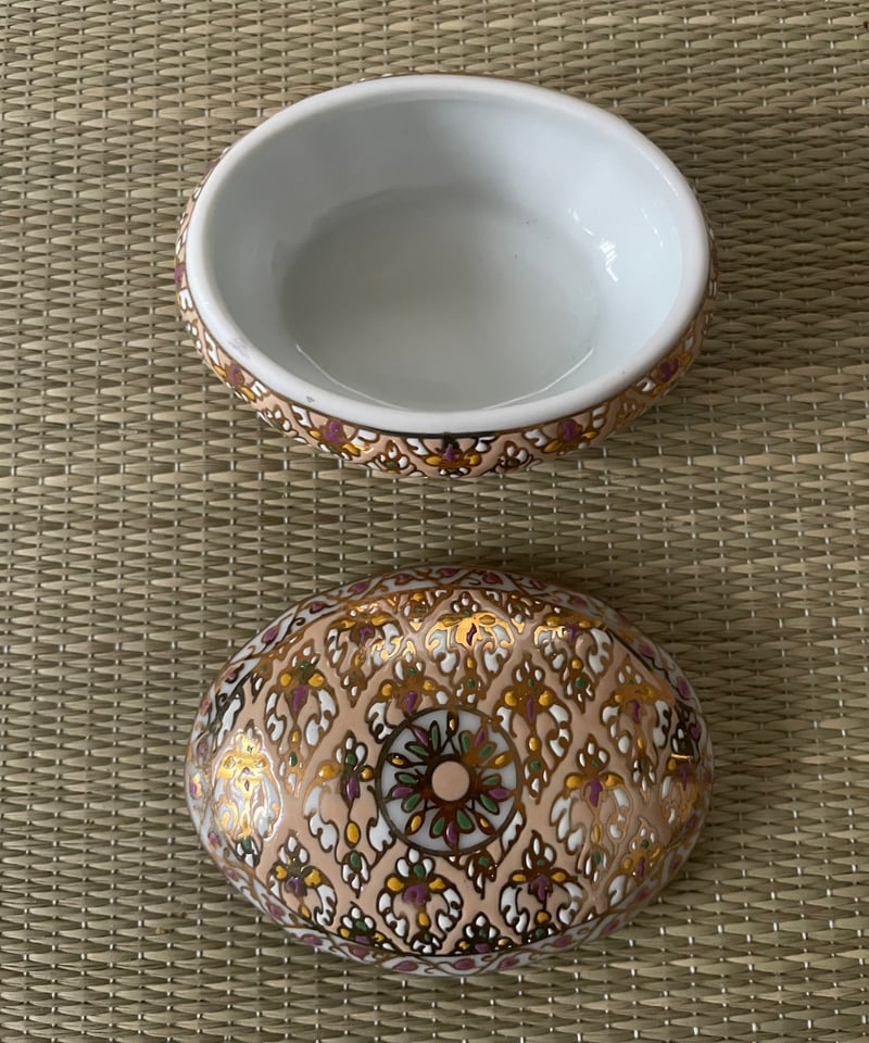 新品】ベンジャロン焼 小物入れ 見立て薄茶器 棗 ベージュ タイ製